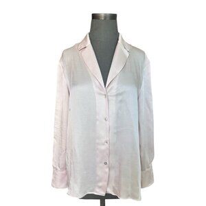 MANGO Ivory Satin Blouse Women’s Button Up Shirt Size M NWOT